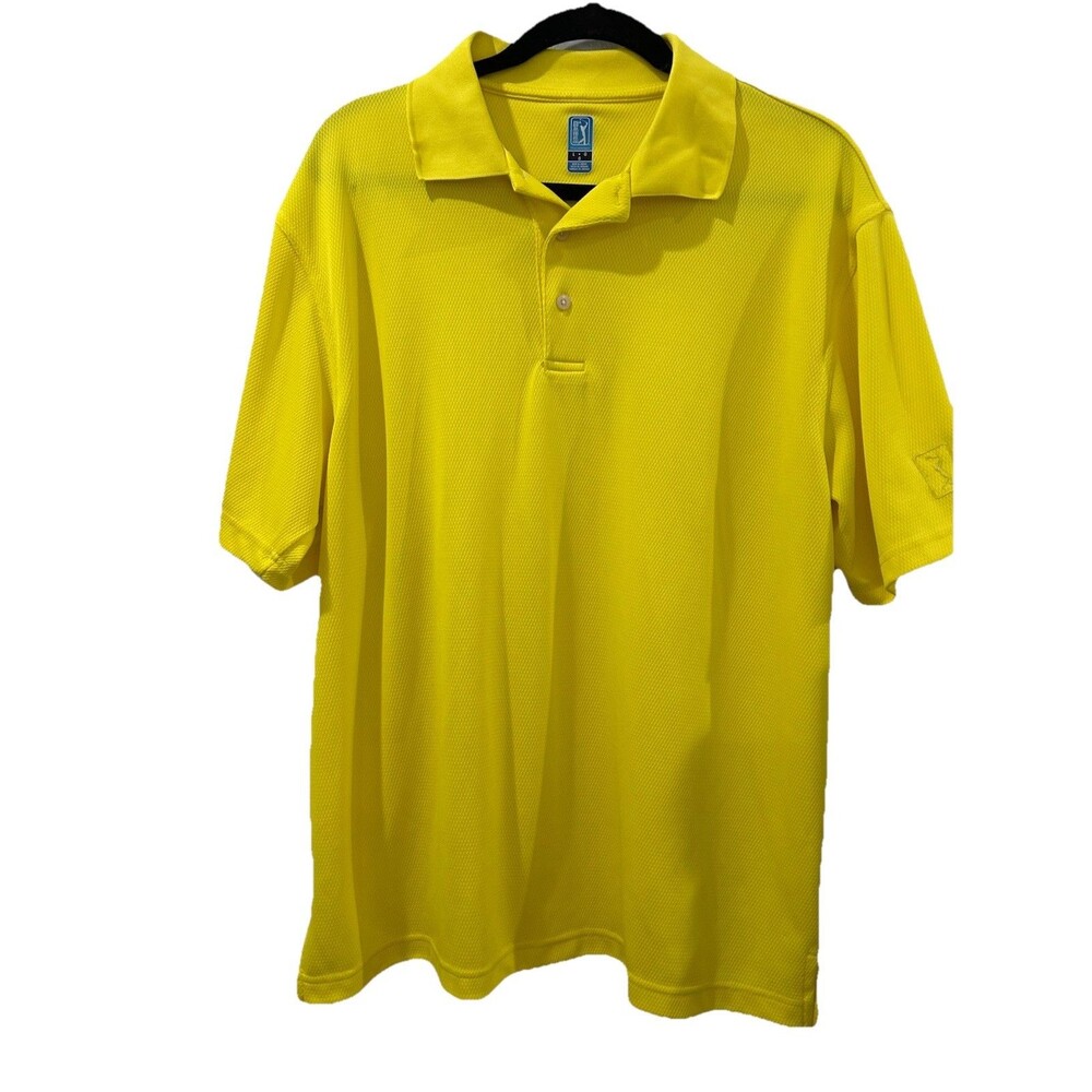PGA Tour Official Licensed Yellow Short Sleeve Polo Golf Shirt Mens Size Large